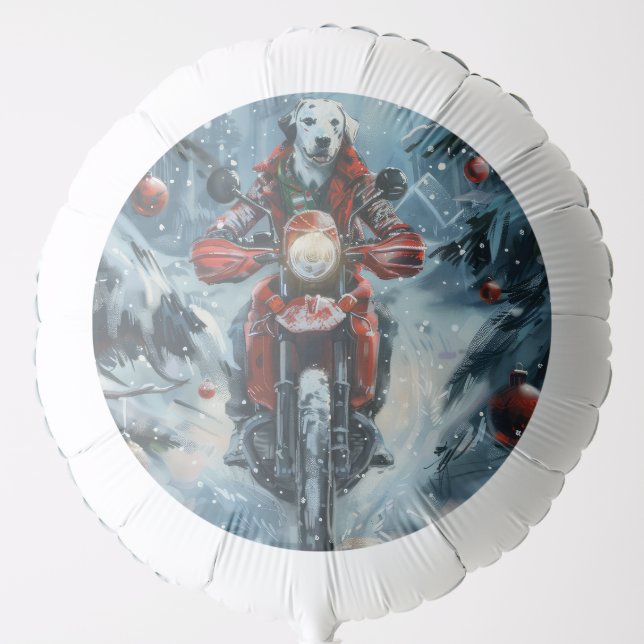 Dalmatian Dog Riding Motorcycle Christmas Balloon (Front)