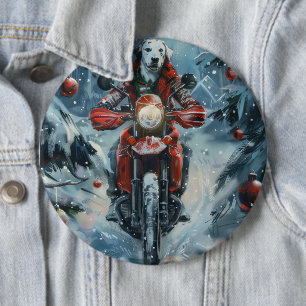 Dalmatian Dog Riding Motorcycle Christmas Button