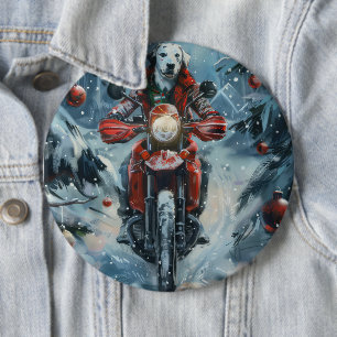 Dalmatian Dog Riding Motorcycle Christmas Button