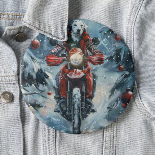 Dalmatian Dog Riding Motorcycle Christmas Button