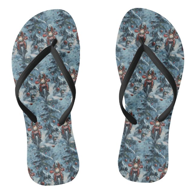 Dalmatian Dog Riding Motorcycle Christmas Flip Flops (Footbed)