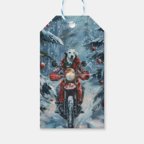 Dalmatian Dog Riding Motorcycle Christmas Gift Tags