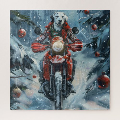 Dalmatian Dog Riding Motorcycle Christmas Jigsaw Puzzle