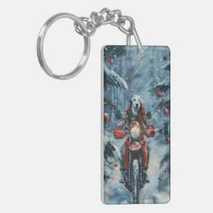 Dalmatian Dog Riding Motorcycle Christmas Keychain