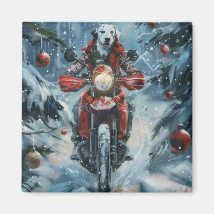 Dalmatian Dog Riding Motorcycle Christmas Magnet