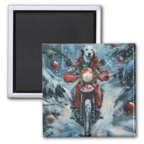 Dalmatian Dog Riding Motorcycle Christmas Magnet