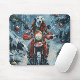 Dalmatian Dog Riding Motorcycle Christmas Mouse Pad