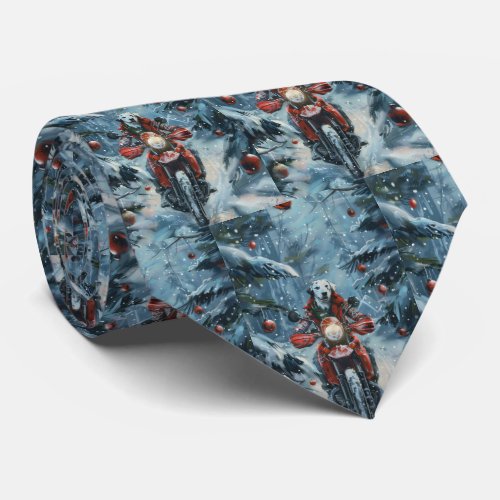 Dalmatian Dog Riding Motorcycle Christmas Neck Tie