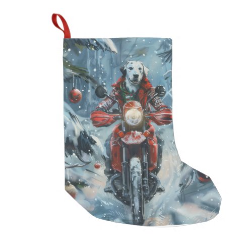 Dalmatian Dog Riding Motorcycle Christmas Small Christmas Stocking