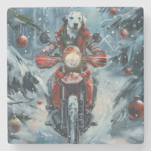 Dalmatian Dog Riding Motorcycle Christmas Stone Coaster
