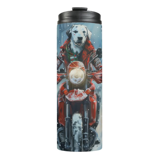 Dalmatian Dog Riding Motorcycle Christmas Thermal Tumbler (Front)