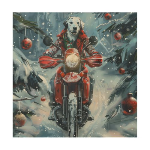 Dalmatian Dog Riding Motorcycle Christmas Wood Wall Art