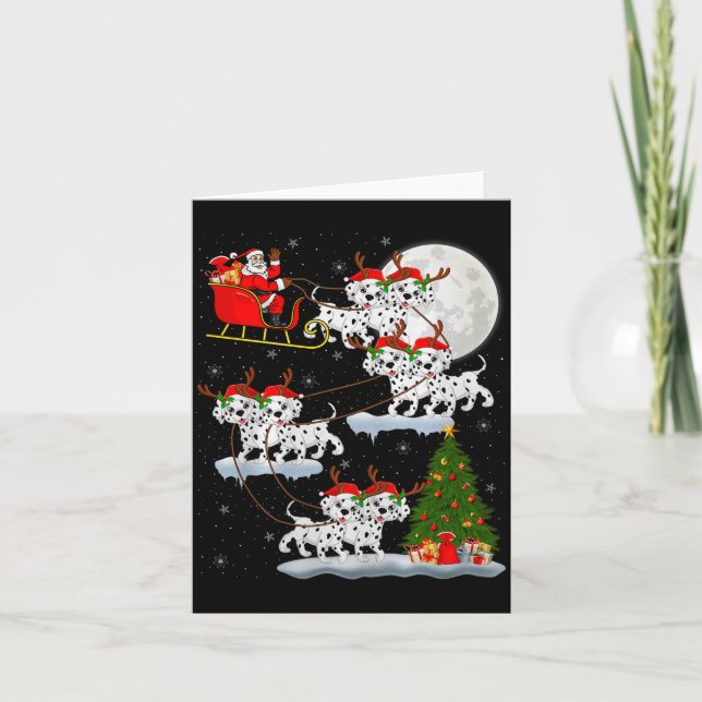 Dalmatian Dog Santa Sleigh Flying Funny Magical Ch Card (Front)
