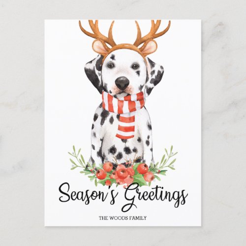 Dalmatian Dog Seasons Greetings Christmas Holiday Postcard