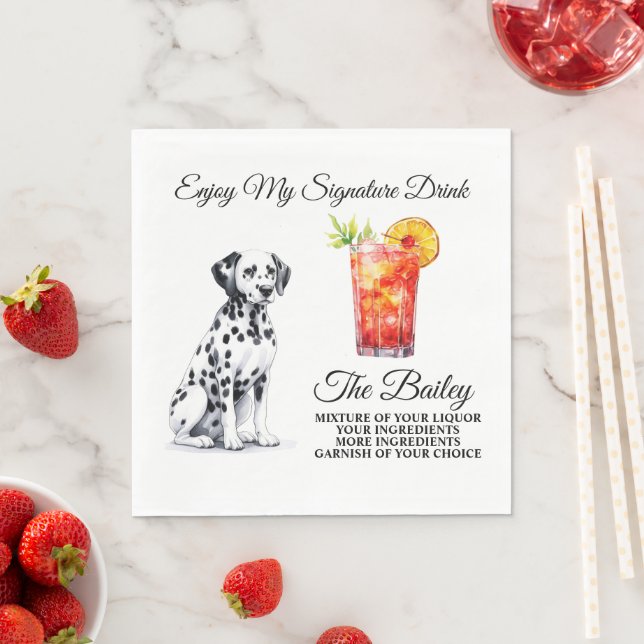 Dalmatian Dog Signature Drink Wedding Napkins (Insitu)