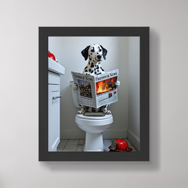 Dalmatian Dog Sitting On Toilet Funny  Framed Art (Framed Front)