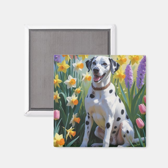Dalmatian Dog Spring Flowers Painting Magnet (Front/Back)