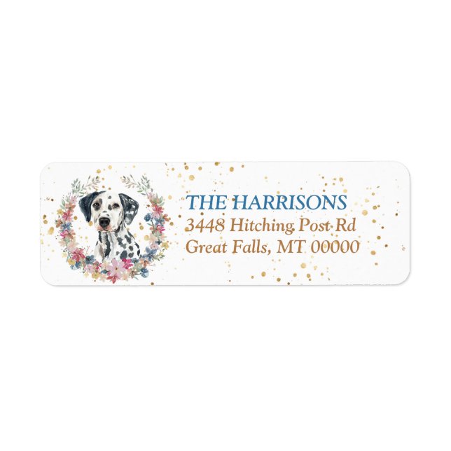 Dalmatian Dog Spring Flowers Wreath Label (Front)