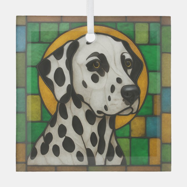 Dalmatian Dog "Stained Glass"  Glass Ornam Glass Ornament (Front)
