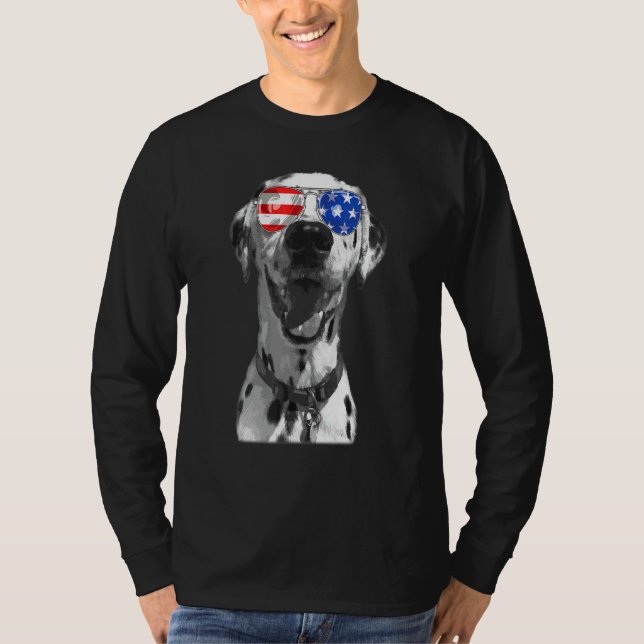Dalmatian Dog Sunglasses Flag American 4th Of July T-Shirt (Front)
