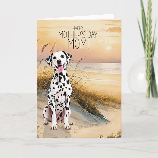 Dalmatian Dog Sunset Beach Mother's Day Holiday Card (Front)