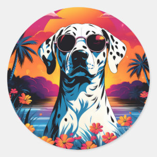 Dalmatian Dog Sunset Classic Round Sticker