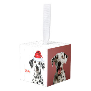 Dalmatian Dog Two Photo Christmas Holiday Cube Ornament