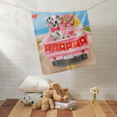 Dalmatian Dog Valentines Day Truck Hearts Baby Blanket