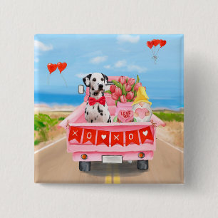 Dalmatian Dog Valentine's Day Truck Hearts  Button