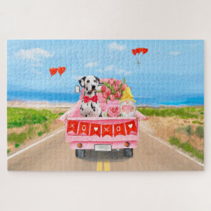 Dalmatian Dog Valentine's Day Truck Hearts Jigsaw Puzzle