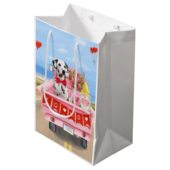 Dalmatian Dog Valentine's Day Truck Hearts Medium Gift Bag (Front Angled)