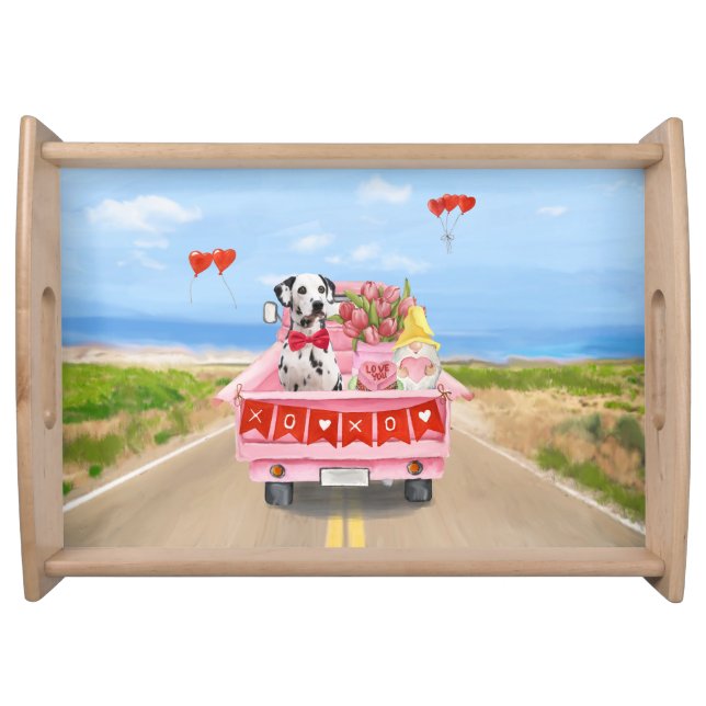 Dalmatian Dog Valentine's Day Truck Hearts Serving Tray (Front)