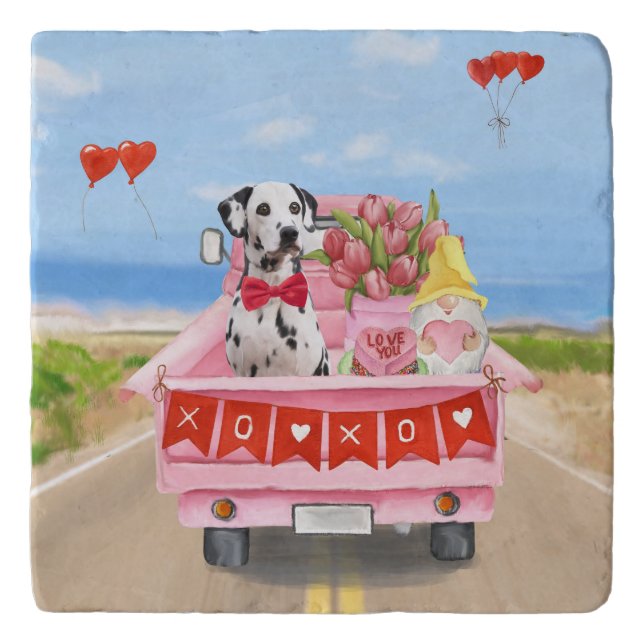 Dalmatian Dog Valentine's Day Truck Hearts Trivet (Front)