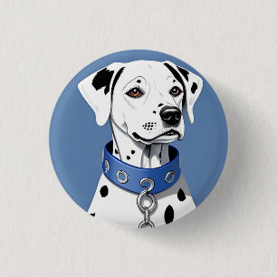 Dalmatian Dog Wearing a Blue Collar Button