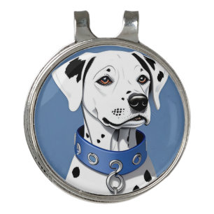 Dalmatian Dog Wearing a Blue Collar Golf Hat Clip
