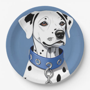 Dalmatian Dog Wearing a Blue Collar Paper Plates