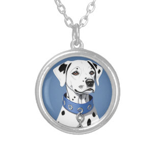 Dalmatian Dog Wearing a Blue Collar Silver Plated Necklace