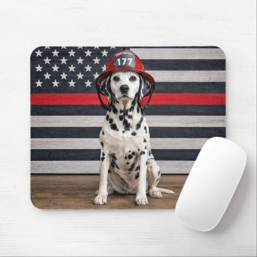 Dalmatian Dog Wearing a Fireman Helmet Mouse Pad
