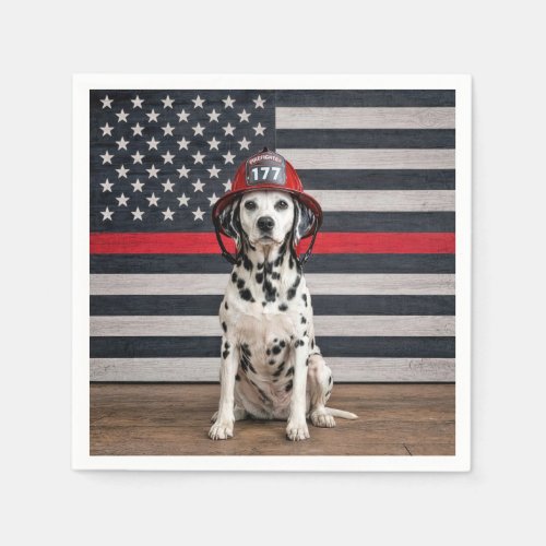 Dalmatian Dog Wearing a Fireman Helmet Napkins