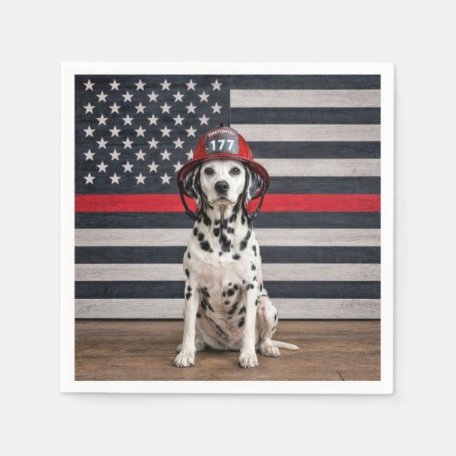 Dalmatian Dog Wearing a Fireman Helmet Napkins (Front)