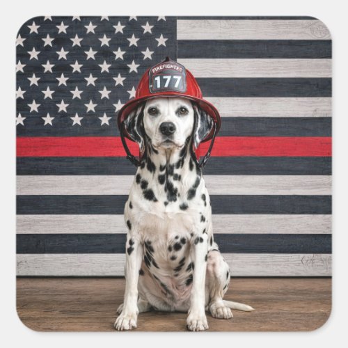 Dalmatian Dog Wearing a Fireman Helmet Square Sticker