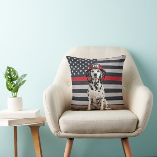 Dalmatian Dog Wearing a Fireman Helmet Throw Pillow