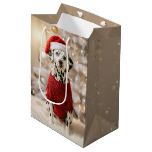 Dalmatian Dog Wearing a Red Christmas Sweater Medium Gift Bag