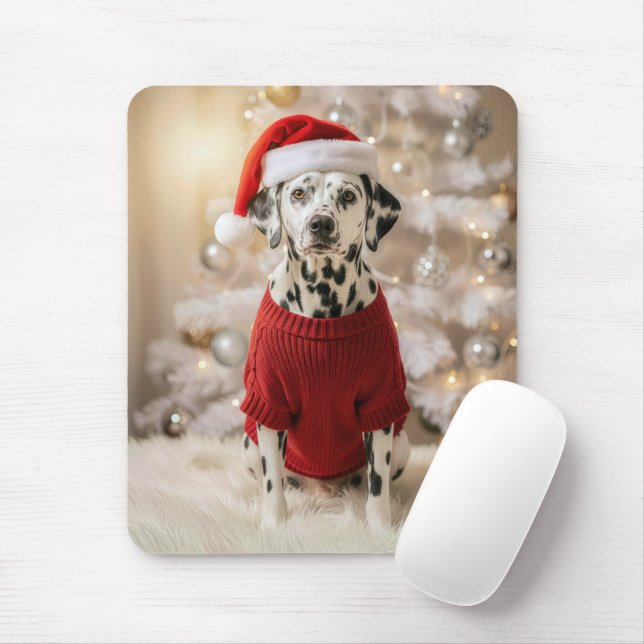 Dalmatian Dog Wearing a Red Christmas Sweater Mouse Pad (With Mouse)