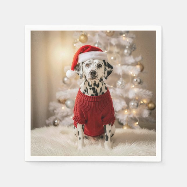 Dalmatian Dog Wearing a Red Christmas Sweater Napkins (Front)