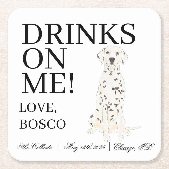 Dalmatian Dog Wedding Square Paper Coaster (Front)