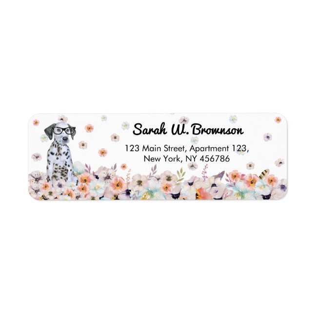 Dalmatian dog who wears eyeglasses label