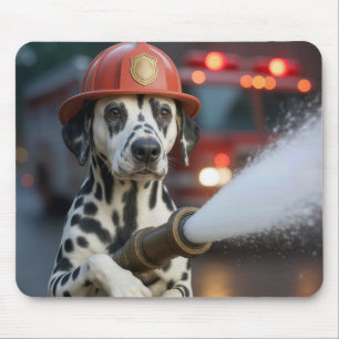 Dalmatian Dog With a Fire Hose Mouse Pad