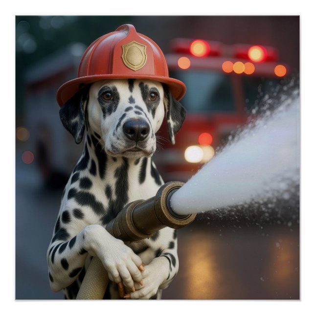 Dalmatian Dog With a Fire Hose Poster (Front)