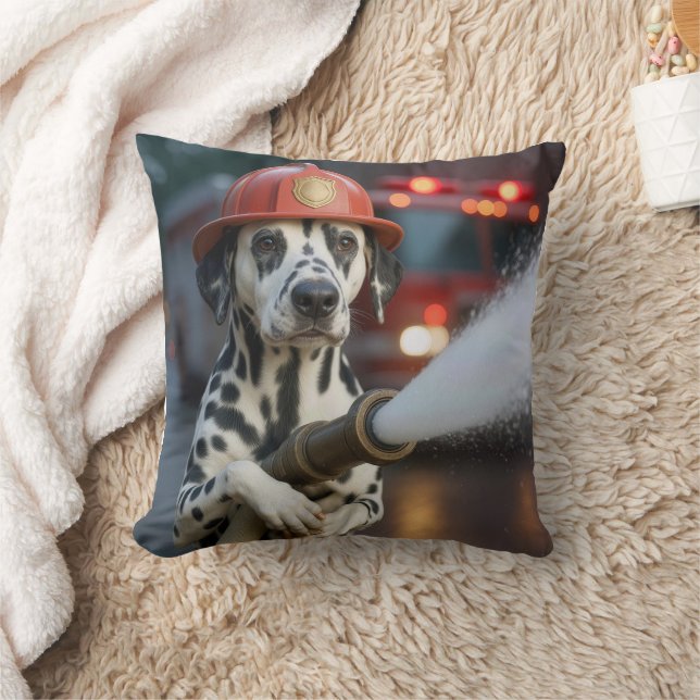 Dalmatian Dog With a Fire Hose Throw Pillow (Blanket)